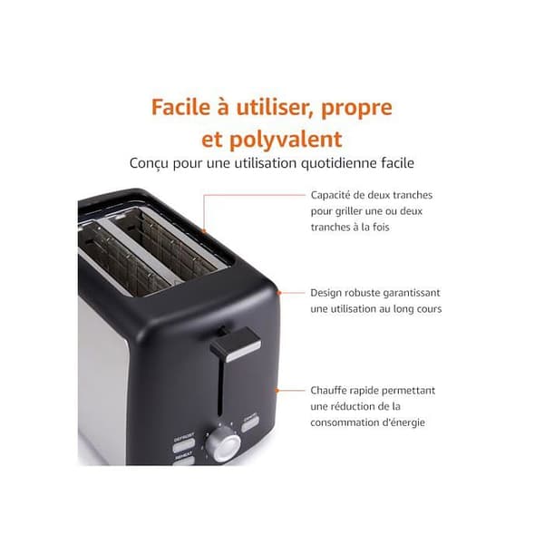Brödrost - Amazon Basics - TA01318B-GS - 2 Skivor - 7 Nivåer - Extra Bred Springor