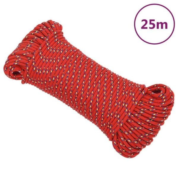 152375 vidaXL Båtrep Röd 3 mm 25 m Polypropen