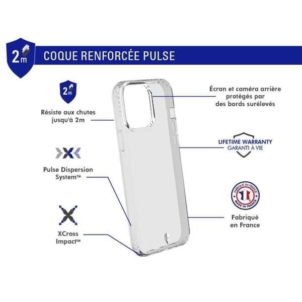 Coque - PULSE - iPhone 13 Pro Max - Förstärkt - Transparent - Livstidsgaranti