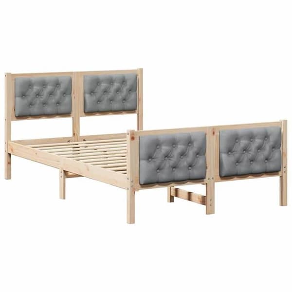 vidaXL Sängram Ljusgrå 135 x 190 cm Massivt trä 878409