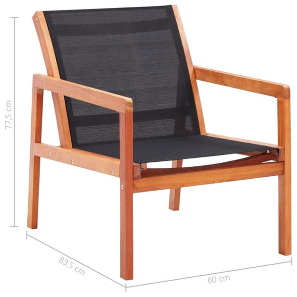 vidaXL Trädgårdsstol Svart Solid Eucalyptus Wood och Textilene