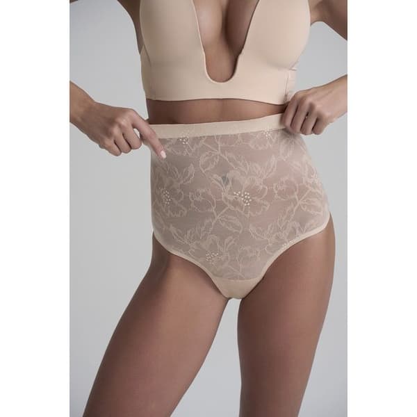 Hög midja spetsstring för kvinnor Bye Bra - beige
