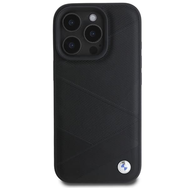 Mobilskal - BMW - iPhone 16 Pro - Läder - Mönster med korslinjer - Svart