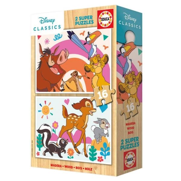 Pussel 2 X 16 bitar Disney-djur i trä