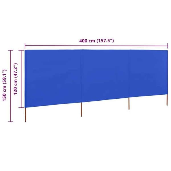 vidaXL 3 Panel Room Divider Tyg 400 x 120 cm Azurblå