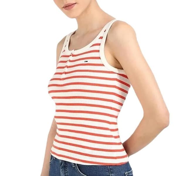 Vit/Röd Dam Topp Tommy Hilfiger Slim Button Tank