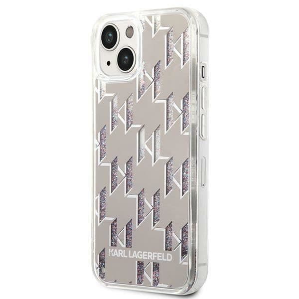 Karl Lagerfeld Monogram Flytande Glitter — TPU Skal iPhone 14 (Silver/Vit)