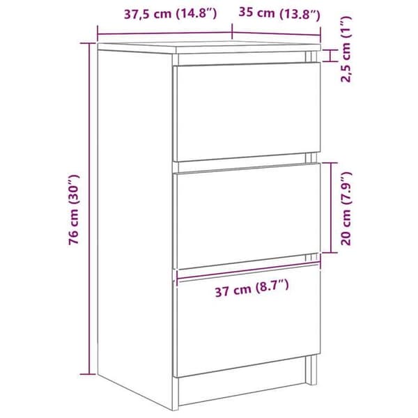 vidaXL Buffé vit 37,5x35x76 cm ingenjörsträ 861724