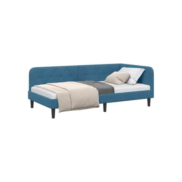 Sängram i sammet - vidaXL - Blå - 100x200 cm - L-design - Mångsidig bäddsoffa - Ramlists
