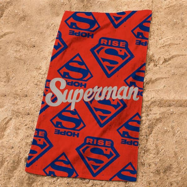 Tryckhandduk 100% Bomull - SUPERMAN RISE - Röd - 75x150cm