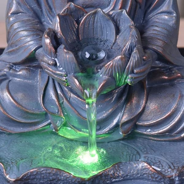 Dekorativ fontän - Buddha Sutra - Grå - H 25 cm - LED-belysning - Tyst pump