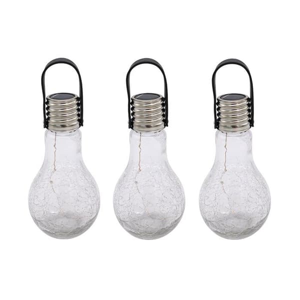 3 solcellampor CRACK EDISUN Transparent Glas H22cm