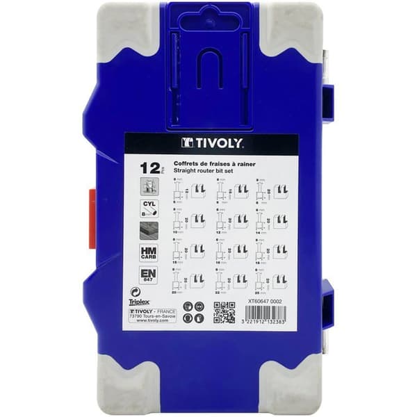 Fräsbits - Tivoly - XT606470002 - Set med 12 delar - Blå färg - Micrograin hårdmetallblad