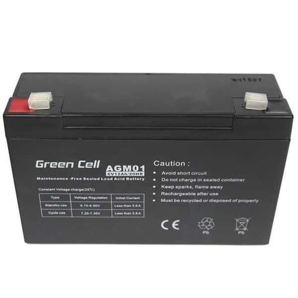 AGM VRLA-batteri - GREENCELL - 6V - 12Ah - Svart