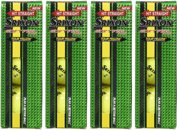 Srixon Soft Feel golfboll gul - 2-delad Lonomer, 344 dimples, modell 112201