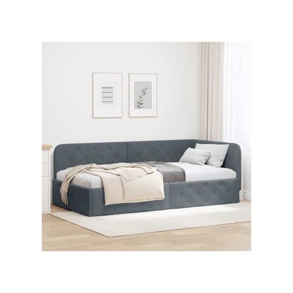 Vinkel sängram i sammet - vidaXL - Mörkgrå - 100x200 cm - L-formad design - Mångsidig bäddsoffa