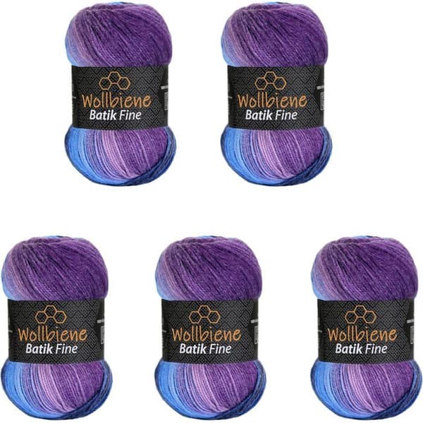 Wollbiene Batik Fine 5x100g Multicolor Gradient Lila Bär Blå