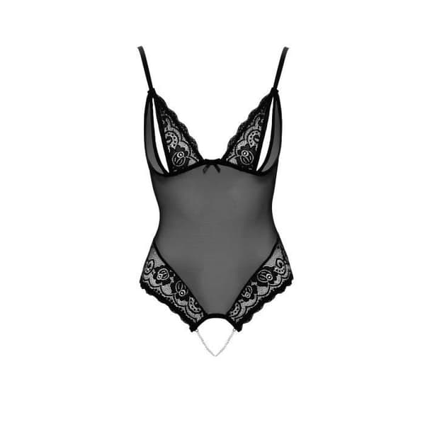 Kroppssnöre - Cottelli - R2642425 - Svart spets - Transparentt nät - Stimulanspärlor