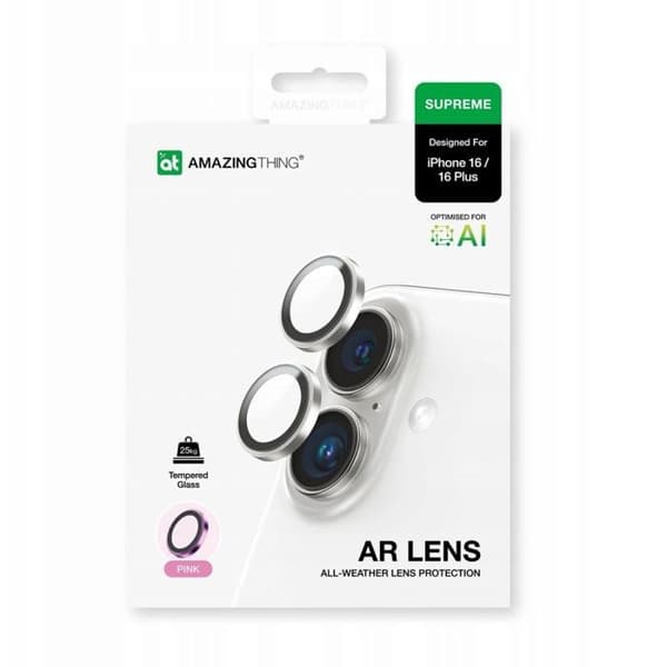 Amazingthing AR Aluminium 2 Linser Glas med Objektivram för iPhone 16/16 Plus - Rosa