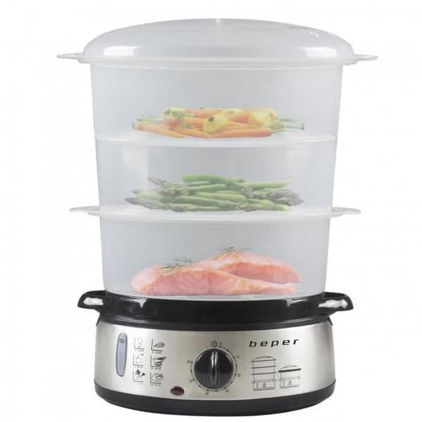 Ångkokare - GENERIC - 3 våningar - 800 W - 9 L - Rostfritt stål/Vit