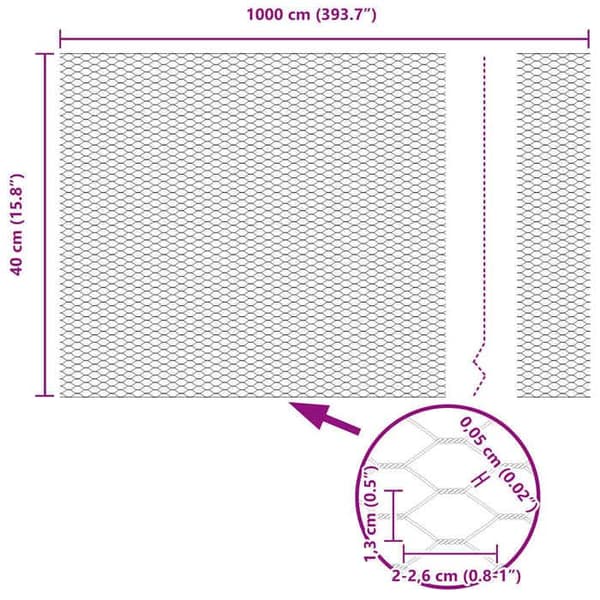vidaXL Hexagonal stängsel Silver 0,4 x 10 m Galvaniserat stål 42005625