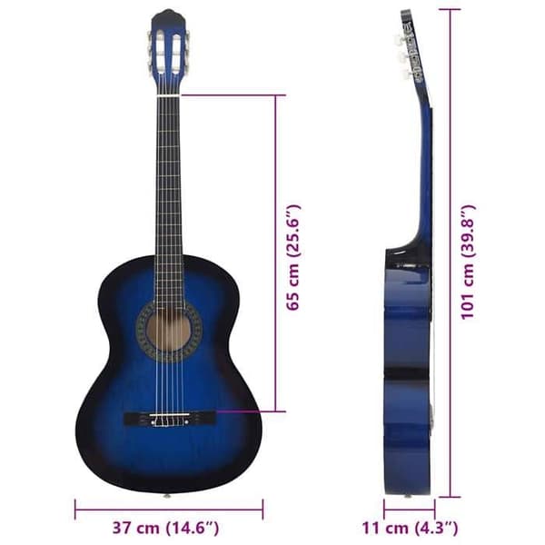 vidaXL klassisk gitarr för nybörjare Blå 4/4 39" basträ