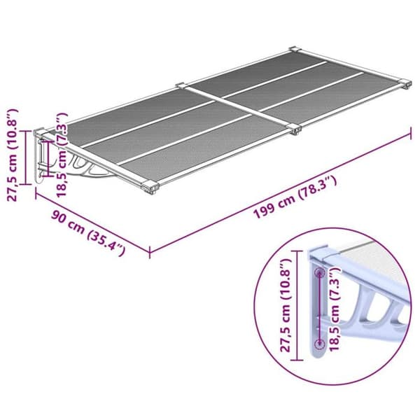 vidaXL Dörrmarkis Grå och Transparent 199x90 cm Polykarbonat 153692