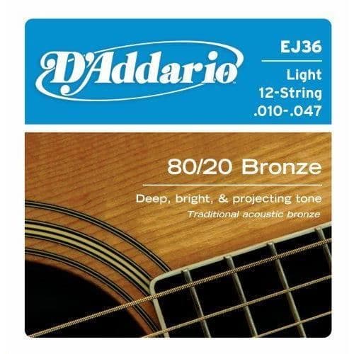 D'Addario EJ36 80/20 Brons 12-strängad akustisk gitarrsträngar Light Gauge .010-.047 UK Import