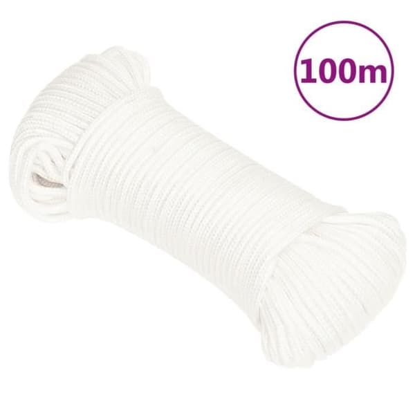 152536 vidaXL Båtrep Komplett Vit 3 mm 100 m Polypropen