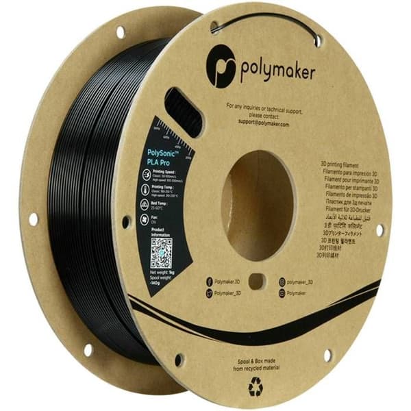 Polymaker PolySonic PLA Pro PLA+ 1,75 mm 1 kg svart — hög hastighet, stötresistent filament