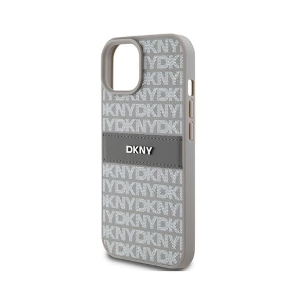 Mobilskal - DKNY - iPhone 15 Plus / 14 Plus - Beige Läder - Mono Rand - Stötskydd