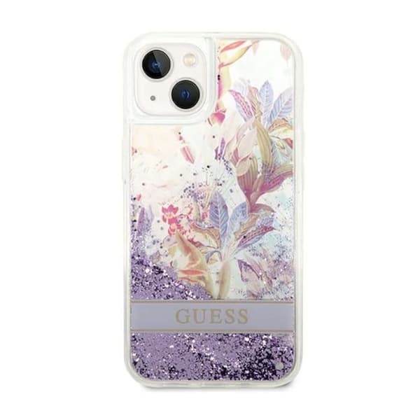Coque - Guess - Vätske-glitter blommor - iPhone 14 Plus - Violett - Vätske-pärlor