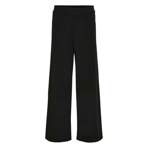 Enfärgad svart bootcut-byxa i ribbat sammet med elastisk midja
