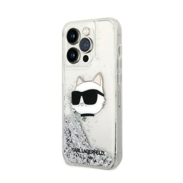 Karl Lagerfeld Coque iPhone 14 Pro Liquid Glitter NFT Choupette - Silver