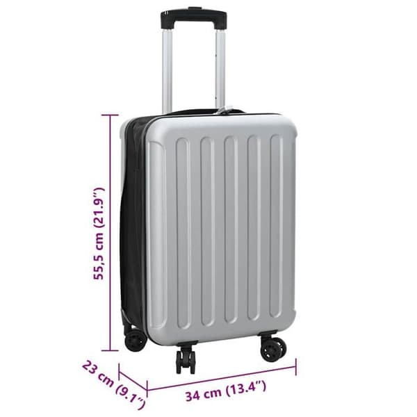 Modern rektangulär väska - vidaXL - Silver - 34x23x55,5 cm - Plast ABS - Hjul - Lås - Hållbar