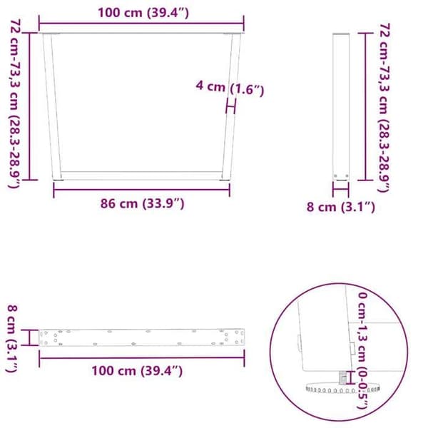 vidaXL V-formade matbordben, 2 stycken, vit, 100 x (72-73,3) cm, stål 4012657