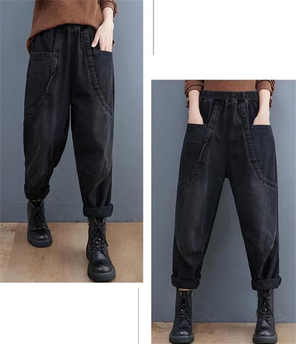 Jeans Dam - KJEHOME - Harem - Hög midja - Svart - Stretchig bomull
