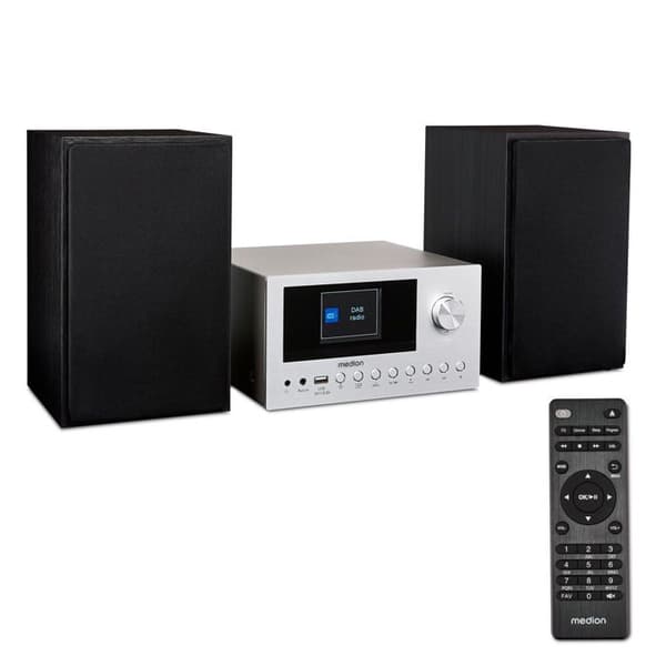 Mikrosystem audio – MEDION MD85008 – 2x15W RMS – DAB+, FM, Bluetooth, USB, AUX – 9 förinställningar – Silver