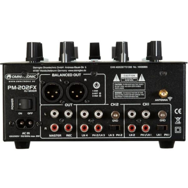 Omnitronic PM-202FX DJ-mixer med 2 kanaler, filter, bluetooth och FX