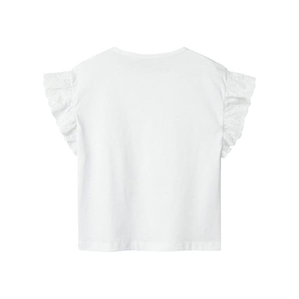 T-shirt i vit bomull med rak passform och spetsärmar