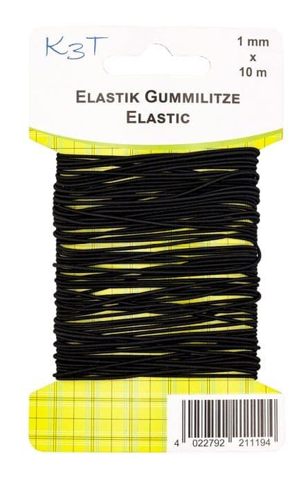 Elastisk - 81119-K3T - Svart - 1 mm x 10 m - 60% elastodien/40% polyester