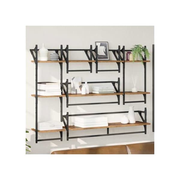 Väggregalsystem - vidaXL - Gamla trä - 100x25x30 cm - 6 stycken - Väggmontering - Inomhusbruk