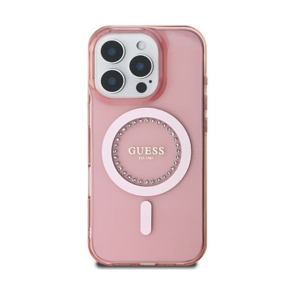Coque Guess IML Rhinestones MagSafe för iPhone 16 Pro Max - Rosa