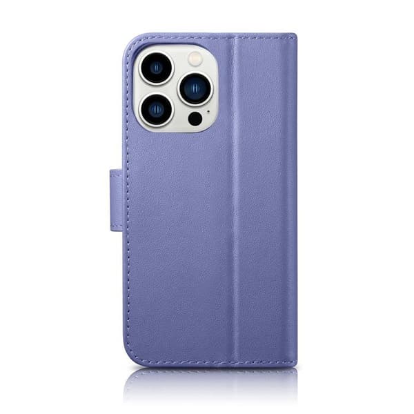 Ljust lila 2-i-1 plånboksfodral i läder för iPhone 14 Pro Max, RFID-skydd.