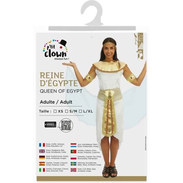 Kostym - LITEN CLOWN - Egyptisk Drottning - Vit - Polyester - XS