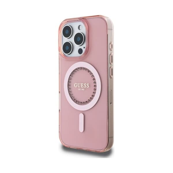 Coque Guess IML Rhinestones MagSafe för iPhone 16 Pro Max - Rosa