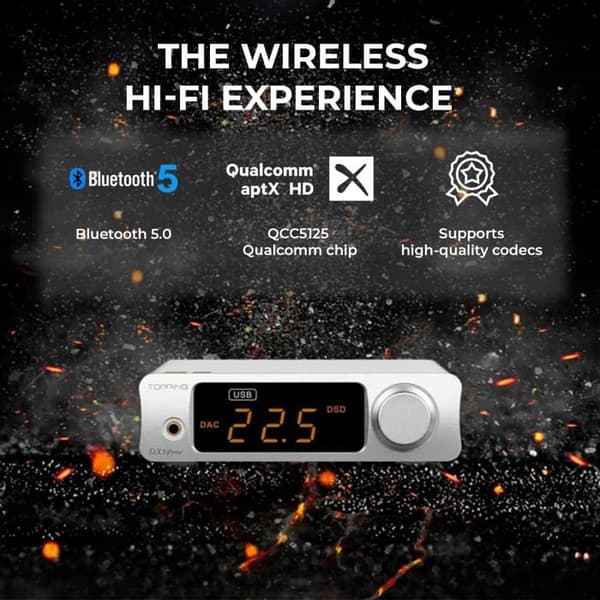 Hörlursförstärkare Topping DX3 Pro+ Bluetooth 5.0 aptX HD Silver