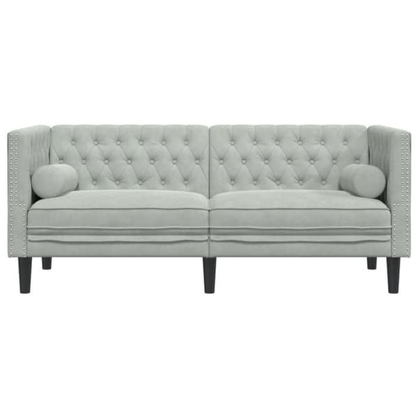 vidaXL Chesterfield-soffa med kuddar 2-sits ljusgrå sammet, soffa, stoppad soffa, 2-sits soffa, 372683