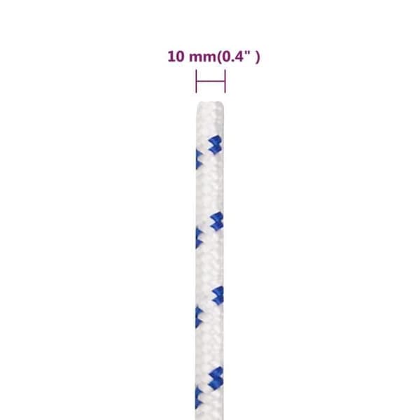 152296 vidaXL Båtrep Vit 10 mm 100 m Polypropen
