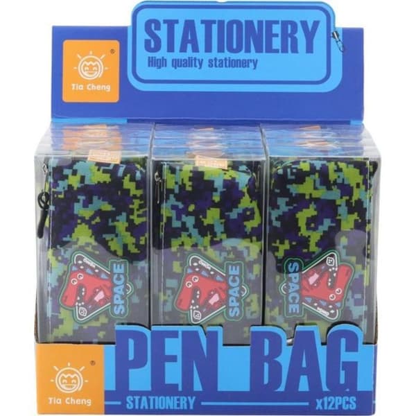 Makeup kit - Lean brush case Pencil case Space Dinosaur Pixels Blue Green 20x8cm